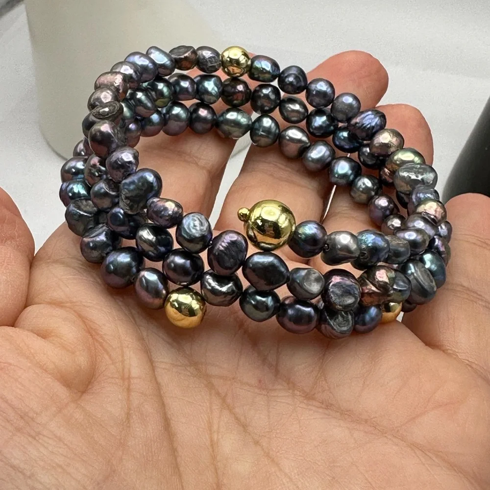 GREY FRESHWATER PEARL NATURAL BRACELET diameter 6cm - Picture 6 of 6